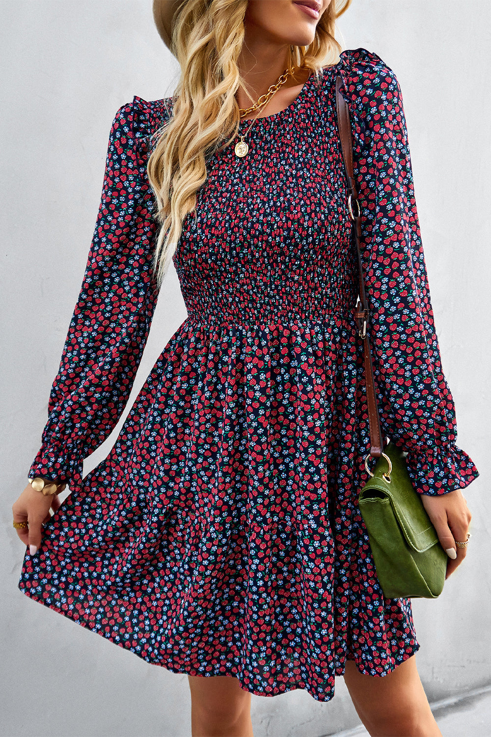 Smocked Floral Short Dress