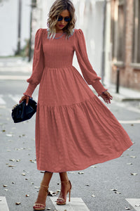 Women's Boho Lantern Sleeve Solid Color Fall Maxi Dress