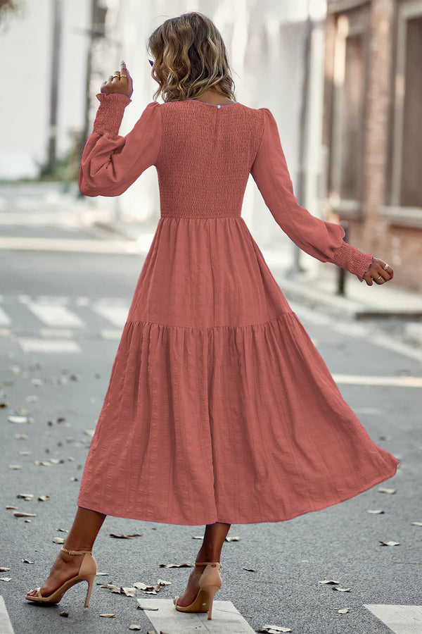 Women's Boho Lantern Sleeve Solid Color Fall Maxi Dress