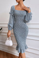 Women Ruffle Mermaid Square Neck Smocked Dress