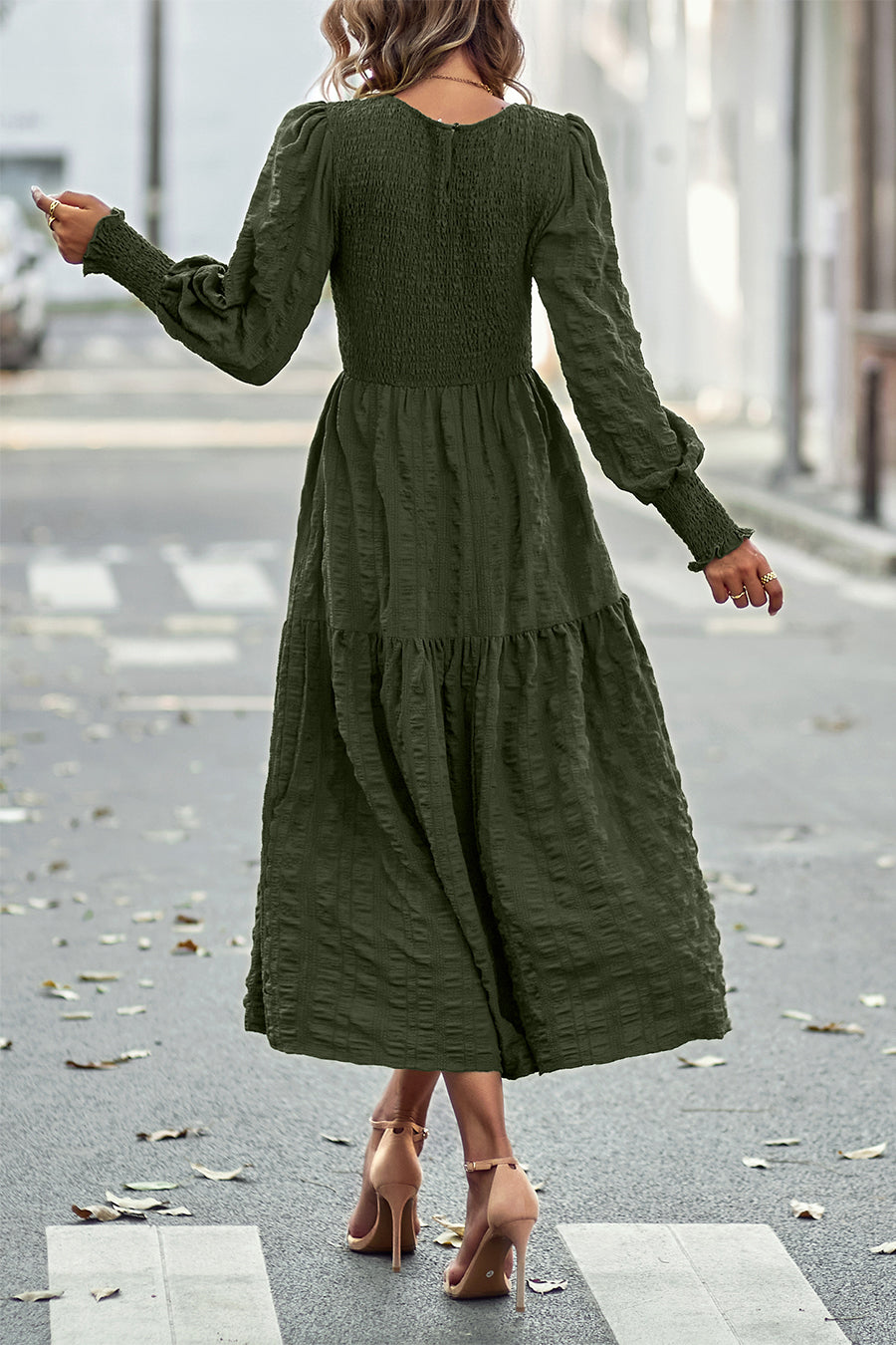 Women's Boho Lantern Sleeve Solid Color Fall Maxi Dress