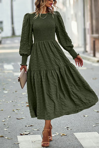 Women's Boho Lantern Sleeve Solid Color Fall Maxi Dress