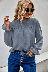 Ruffled Swiss Dot Chiffon Blouse