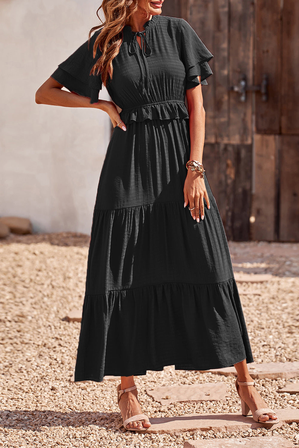 Women's Ruffle Boho Long Maxi Dress