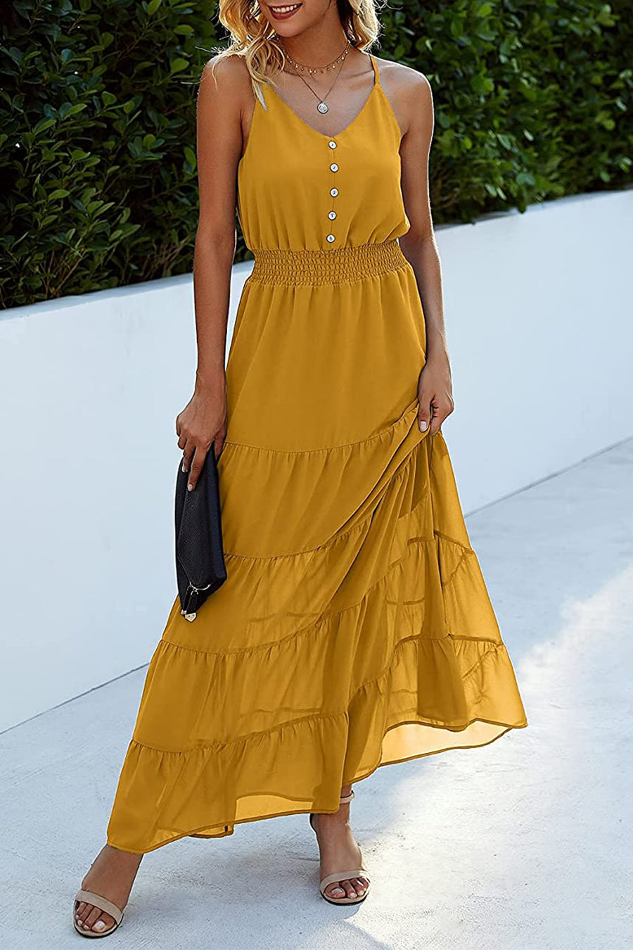 Summer Spaghetti Strap Sleeveless High Waist Beach Maxi Dress