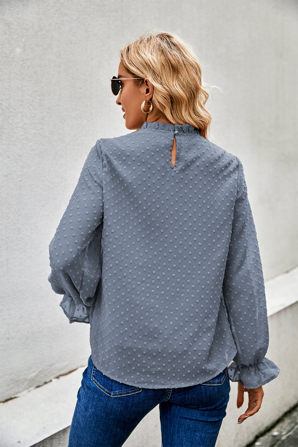 Ruffled Swiss Dot Chiffon Blouse