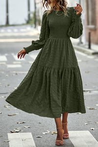 Women's Boho Lantern Sleeve Solid Color Fall Maxi Dress