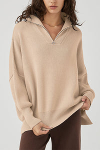 Oversized Long Sleeve Casual 1/4 Zip Up Sweatshirts Pullover