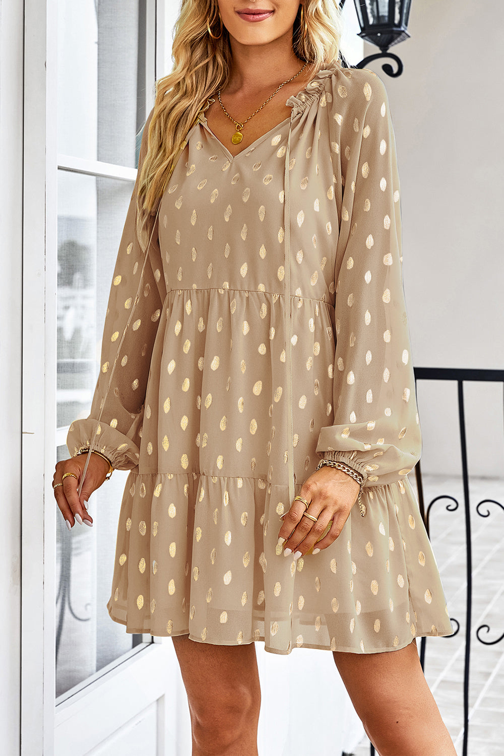 Ruffle Polka Dot  Loose Tunic Tiered Swing Mini Dress