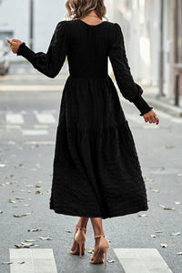 Women's Boho Lantern Sleeve Solid Color Fall Maxi Dress