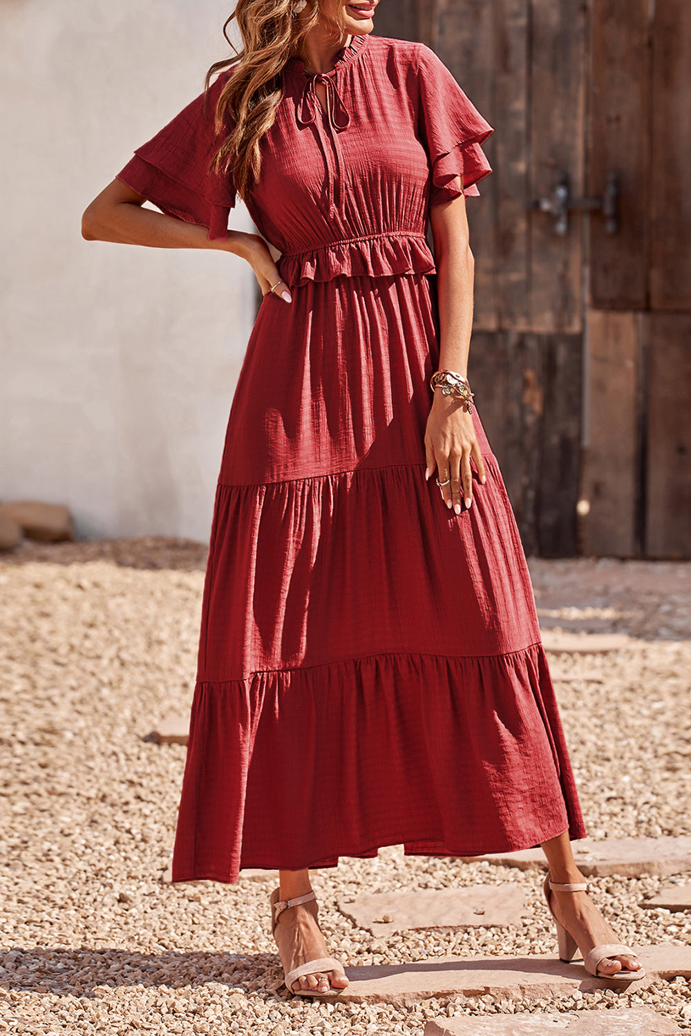 Women's Ruffle Boho Long Maxi Dress