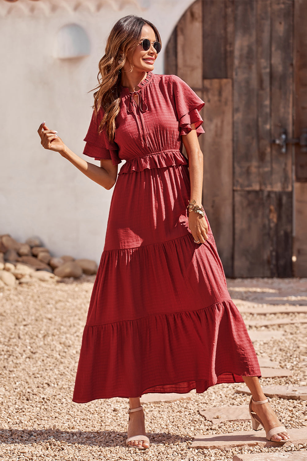 Women's Ruffle Boho Long Maxi Dress