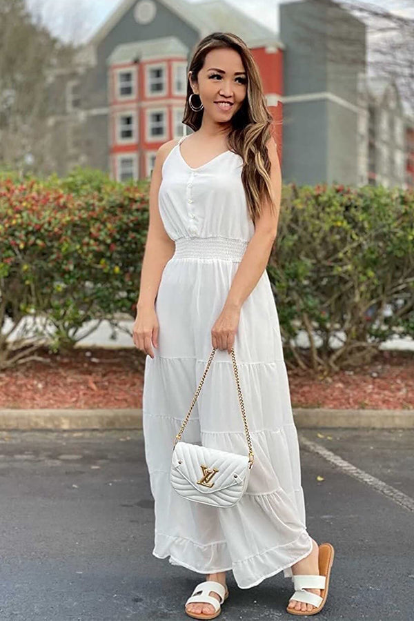 Summer Spaghetti Strap Sleeveless High Waist Beach Maxi Dress