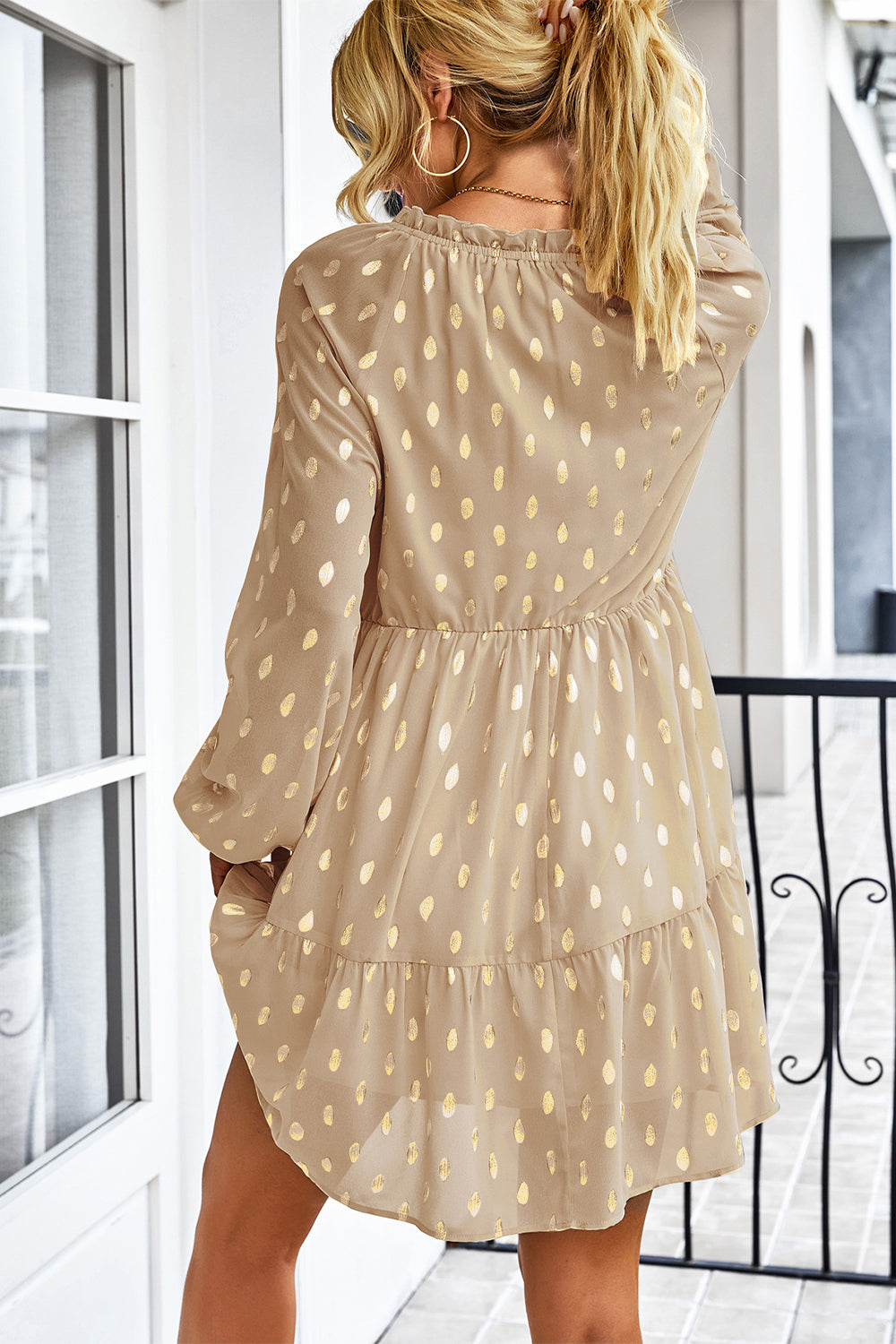 Ruffle Polka Dot  Loose Tunic Tiered Swing Mini Dress