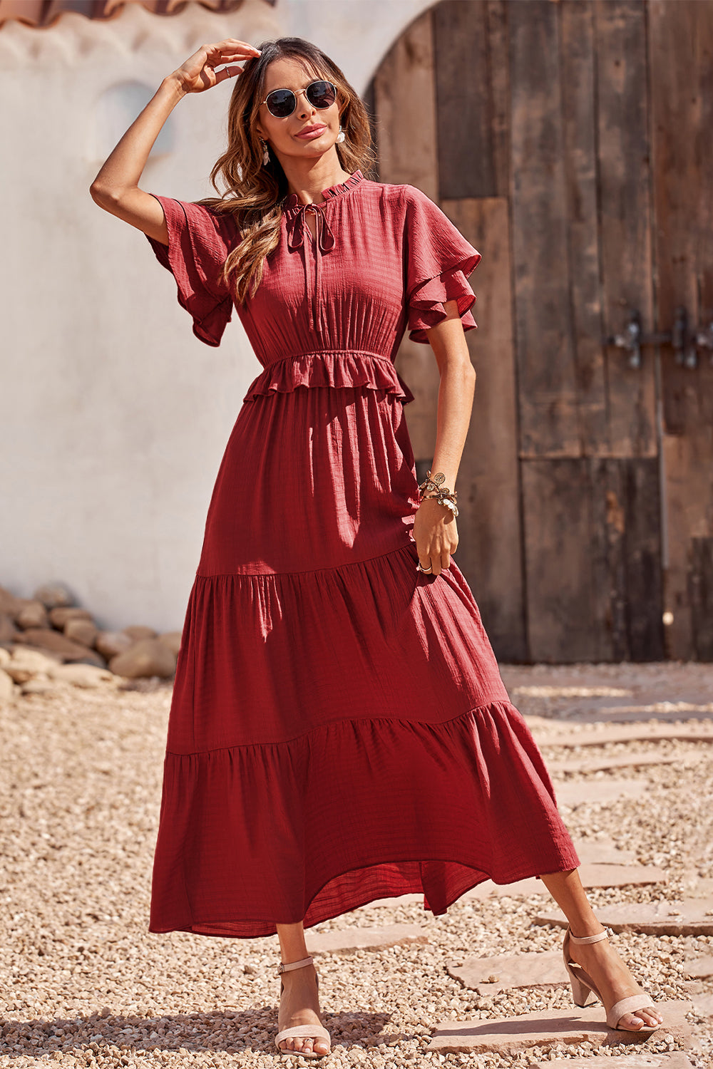 Women's Ruffle Boho Long Maxi Dress