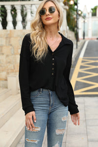 Button Up V Neck Knitted Sweater Blouses