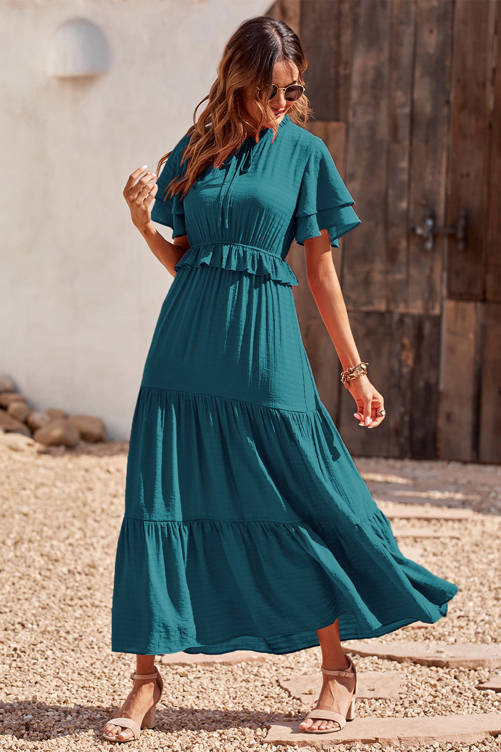 Women's Ruffle Boho Long Maxi Dress