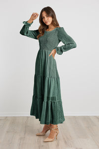 Long Sleeve Bohemian Tiered Dirty Floral Maxi Dress