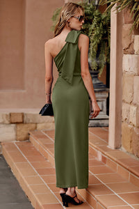 One Shoulder Ruched Bodycon Cocktail Maxi Dress