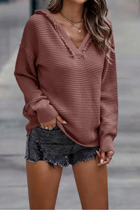 Long Sleeve V Neck Ribbed Knit Tunic Sweatshirt Pullover