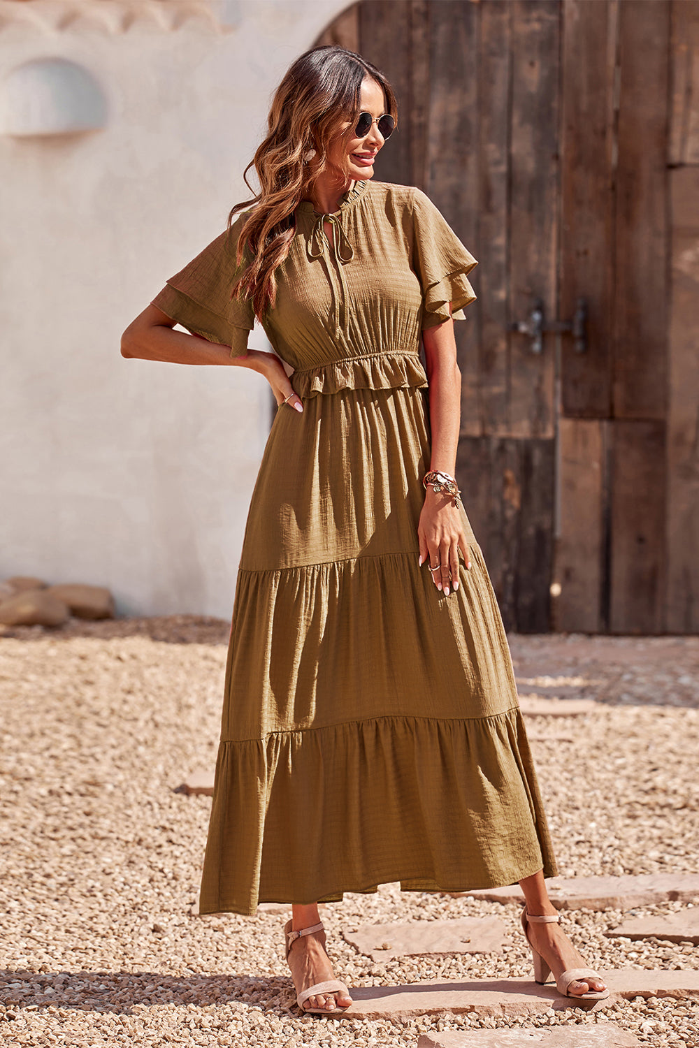 Women's Ruffle Boho Long Maxi Dress