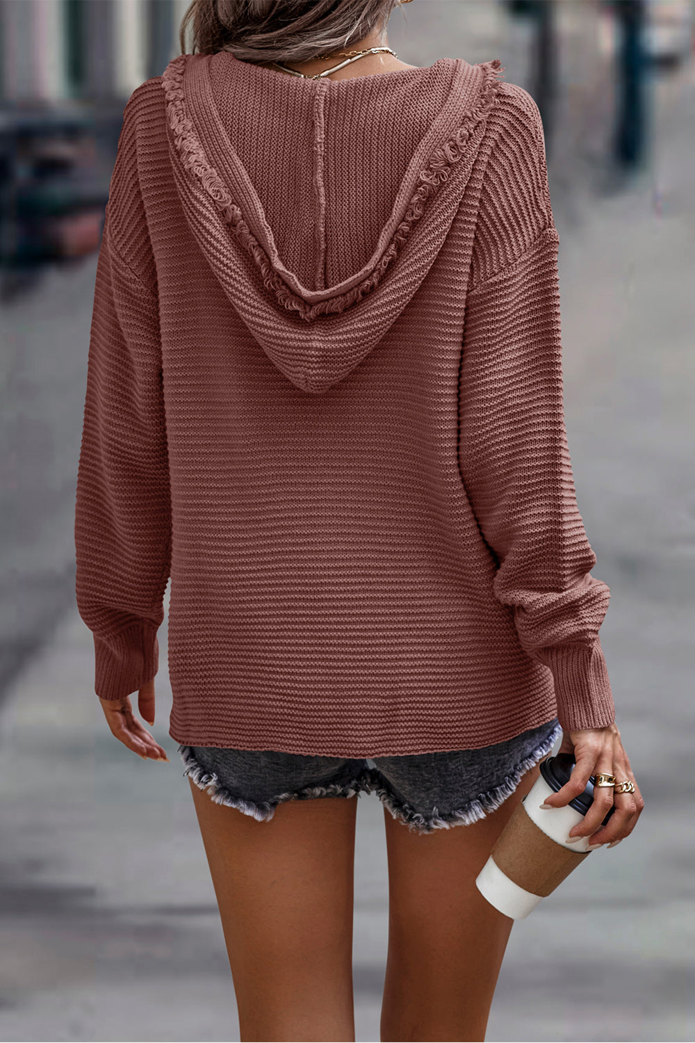 Long Sleeve V Neck Ribbed Knit Tunic Sweatshirt Pullover