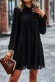 Puff Sleeve Mock Neck Tiered Loose Babydoll Dress