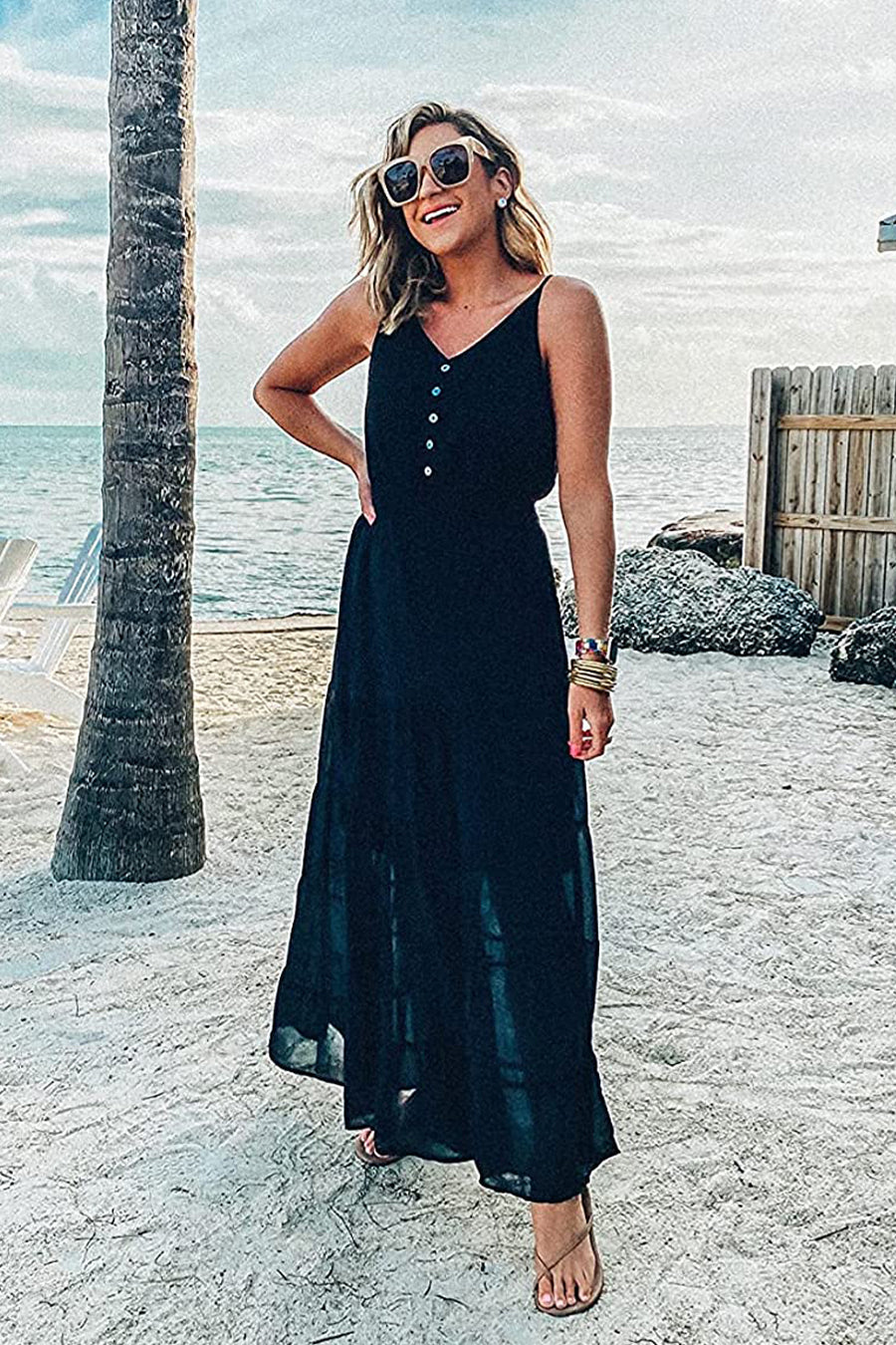 Summer Spaghetti Strap Sleeveless High Waist Beach Maxi Dress