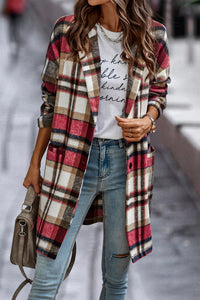 Lapel Wool Blend Plaid Trench Jacket Coat