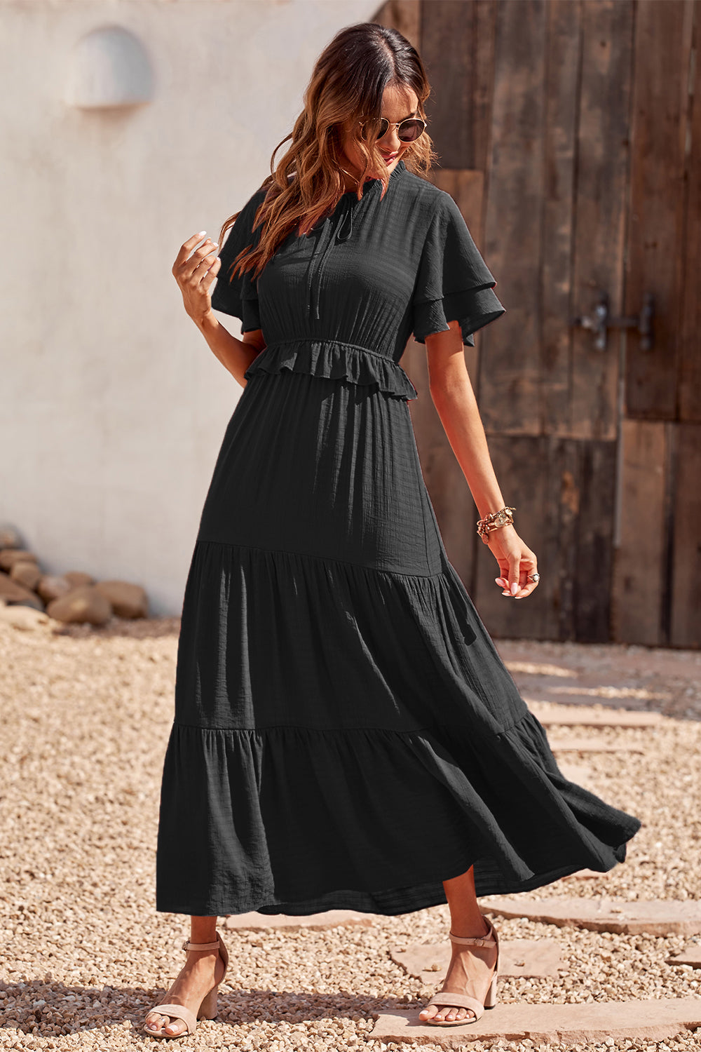 Women's Ruffle Boho Long Maxi Dress