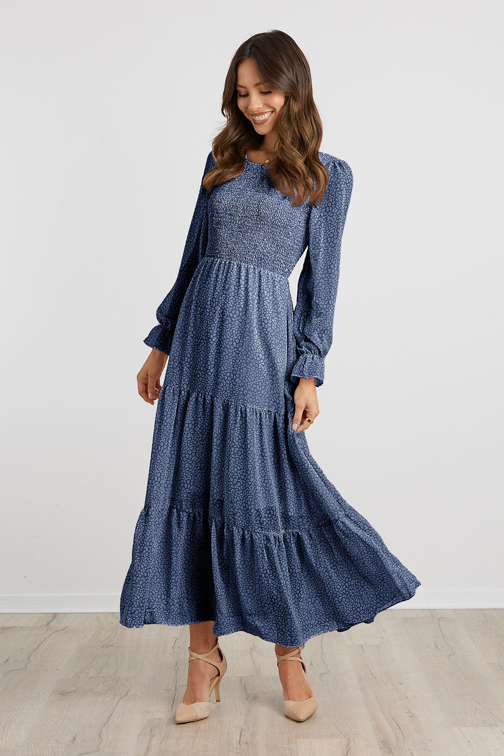 Long Sleeve Bohemian Tiered Dirty Floral Maxi Dress