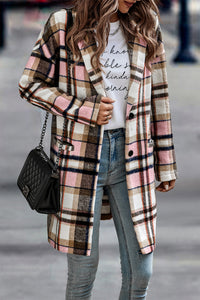 Lapel Wool Blend Plaid Trench Jacket Coat