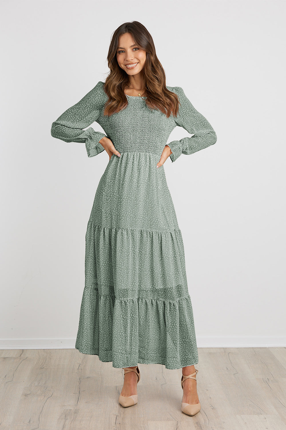 Long Sleeve Bohemian Tiered Dirty Floral Maxi Dress