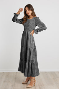 Long Sleeve Bohemian Tiered Dirty Floral Maxi Dress