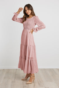 Long Sleeve Bohemian Tiered Dirty Floral Maxi Dress