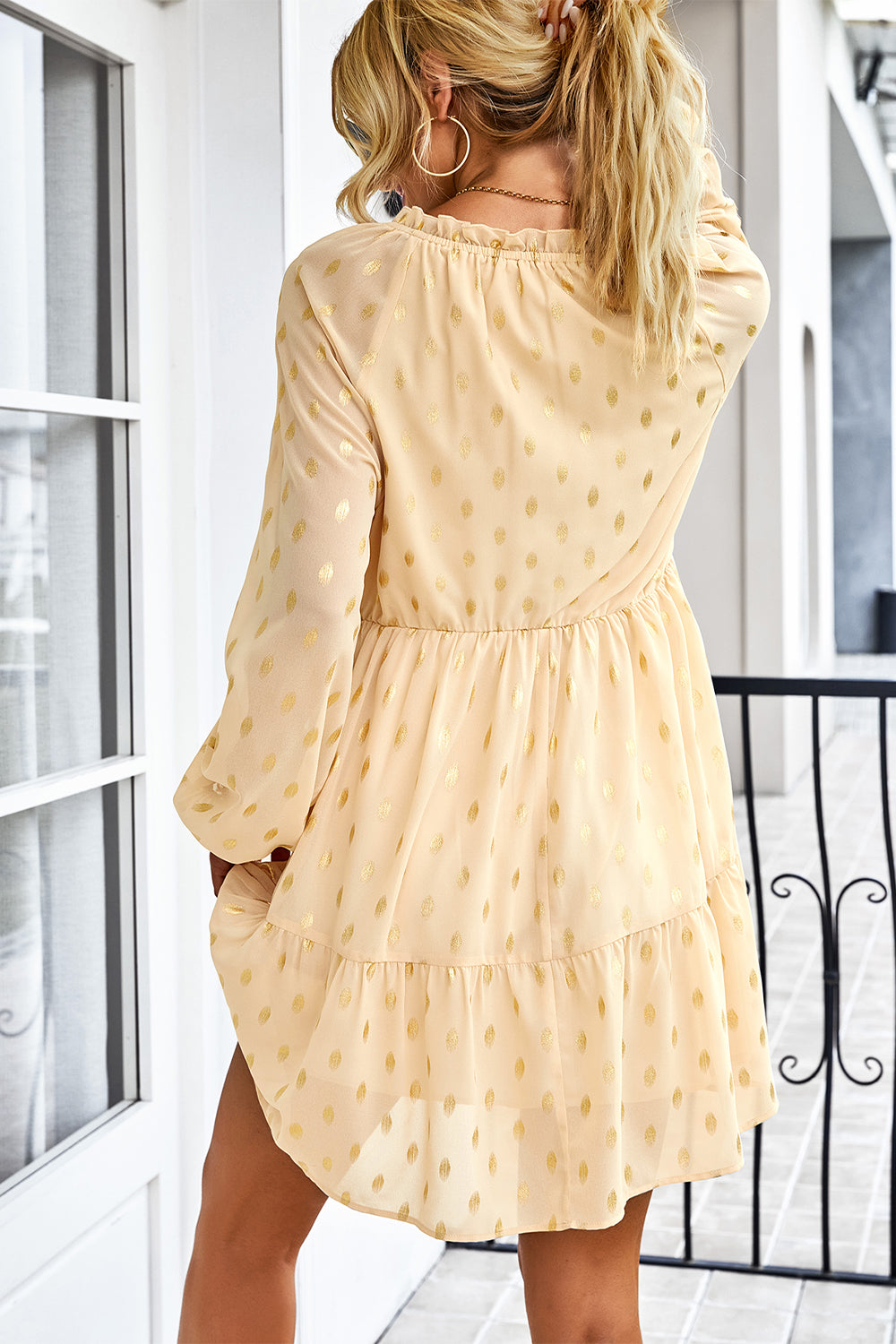 Ruffle Polka Dot  Loose Tunic Tiered Swing Mini Dress