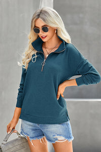 Lake Blue Lightweight Solid Zip Pullover Sweatshirts