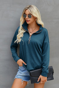 Lake Blue Lightweight Solid Zip Pullover Sweatshirts