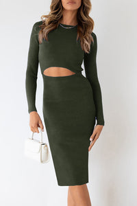 Crewneck Solid Color Fitted Pencil Bodycon Party Dress