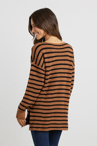 Oversized Side Split Stripe Pullover Sweater