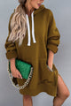 Long Sleeve Split Hem Hoodie Dress with Kangaroo Pocket