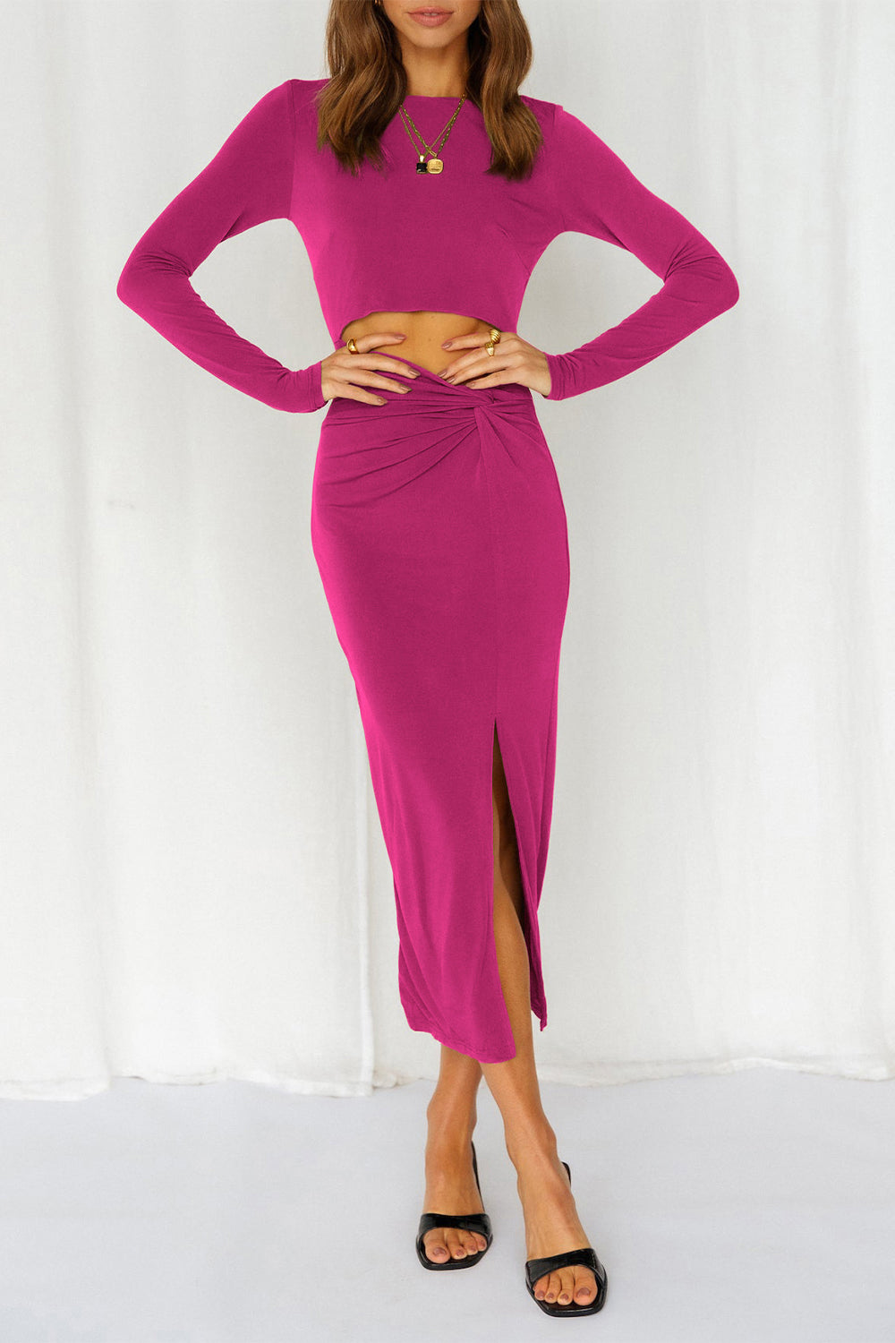 Cutout Bodycon Twist Waist Midi Dress