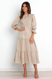 Smocked Peplum Sleeve Layered Ruched Long Dress