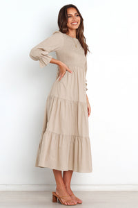 Smocked Peplum Sleeve Layered Ruched Long Dress