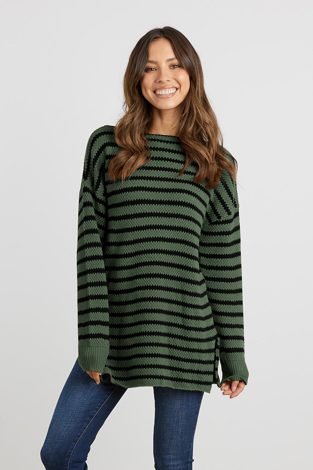 Oversized Side Split Stripe Pullover Sweater