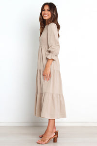 Smocked Peplum Sleeve Layered Ruched Long Dress