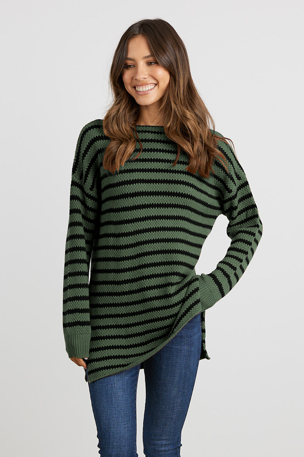 Oversized Side Split Stripe Pullover Sweater