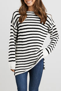 Oversized Side Split Stripe Pullover Sweater