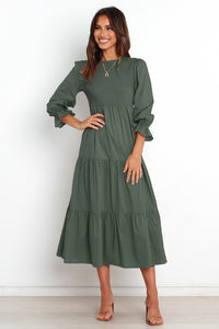 Smocked Peplum Sleeve Layered Ruched Long Dress