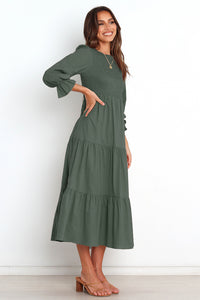 Smocked Peplum Sleeve Layered Ruched Long Dress